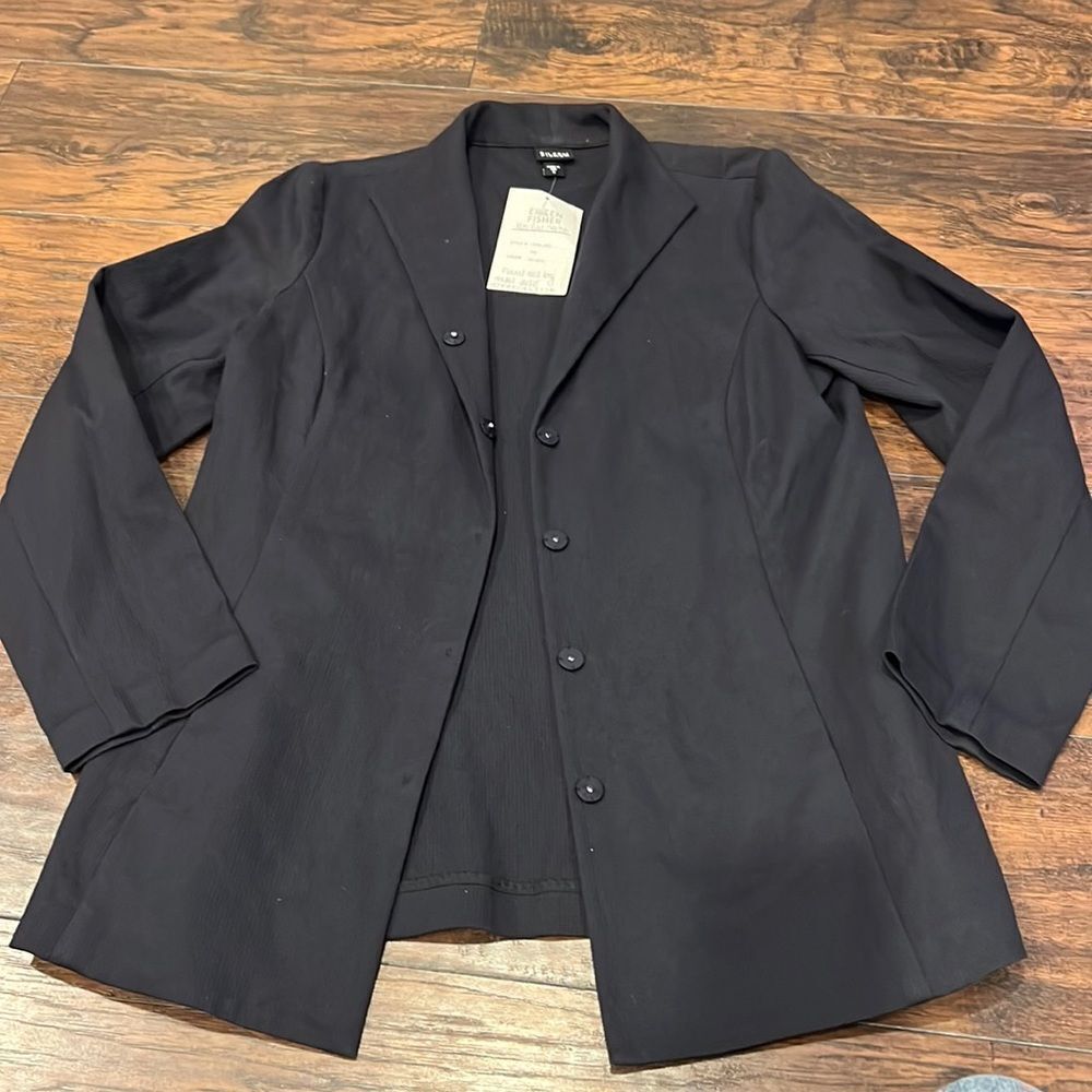 eileen fisher funnel neck long shaped blazer jacket size S in EUC snap buttons
